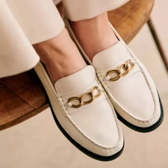 Sezane Vicky Loafers Elegant Cream/White Leather in smooth Ecru chain detail 42 - Picture 11 of 11